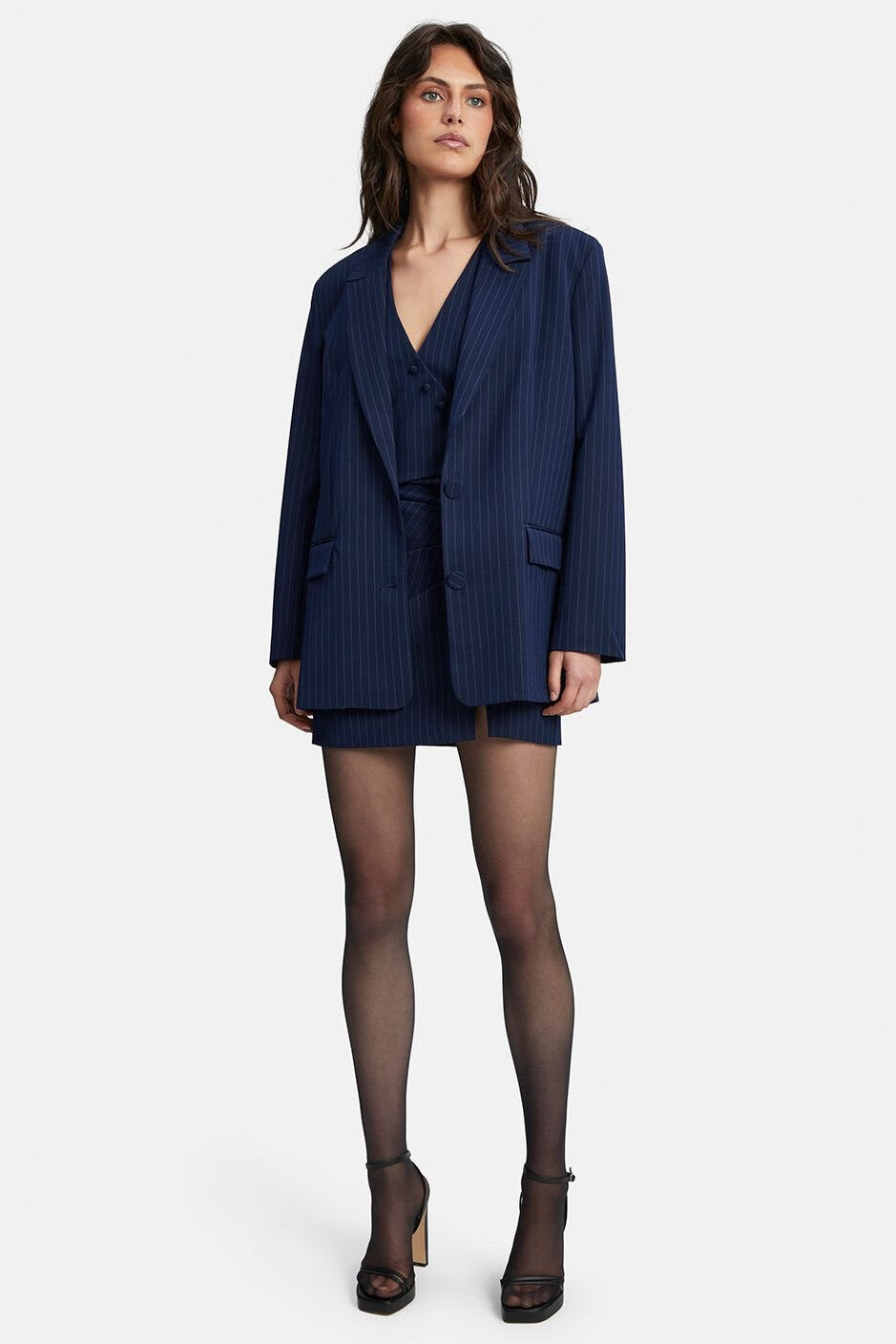 Pin Stripe Blazer - Navy Stripe - SHOPJAUS - JAUS