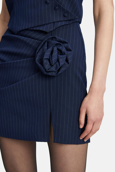 Layton Pin Stripe Mini Skirt - Navy Stripe - SHOPJAUS - JAUS