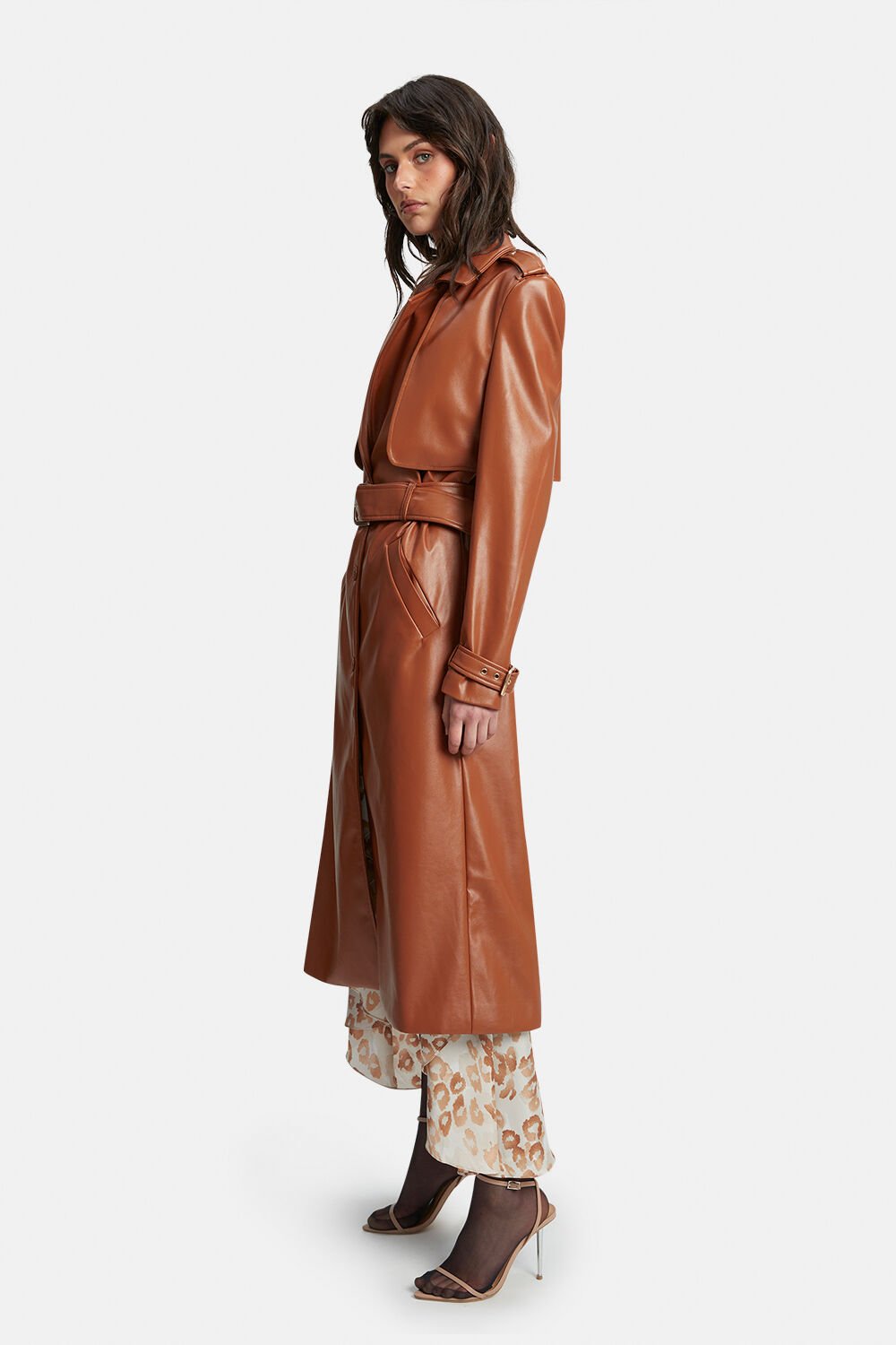 Vegan Leather Trench Coat - Tan - SHOPJAUS - JAUS