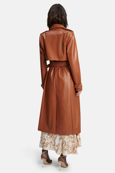 Vegan Leather Trench Coat - Tan - SHOPJAUS - JAUS