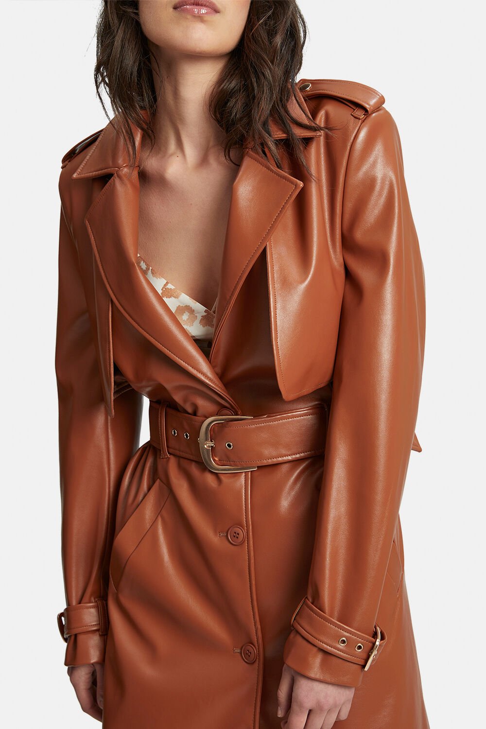 Vegan Leather Trench Coat - Tan - SHOPJAUS - JAUS