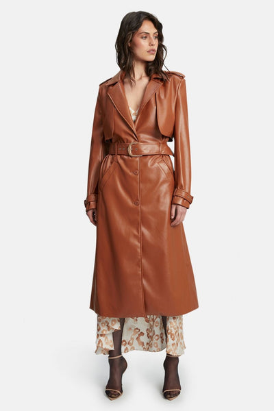 Vegan Leather Trench Coat - Tan - SHOPJAUS - JAUS