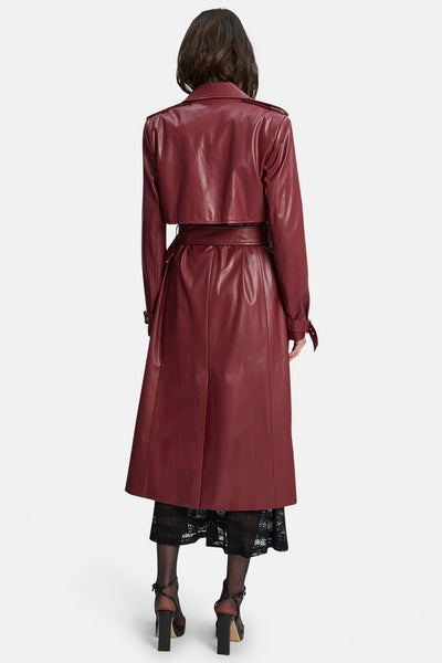 Vegan Leather Trench Coat - Burgundy - SHOPJAUS - JAUS