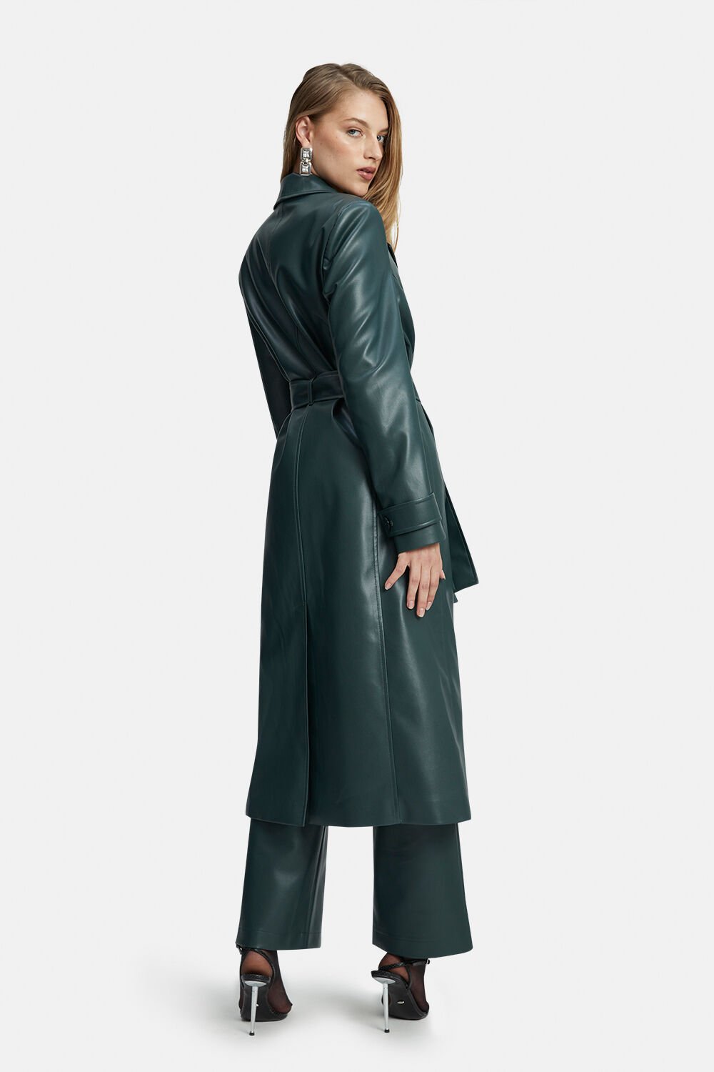 Vegan Leather Trench Coat - Evergreen - SHOPJAUS - JAUS