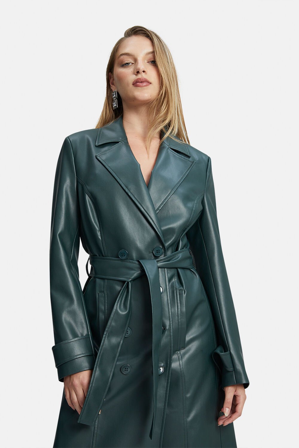 Vegan Leather Trench Coat - Evergreen - SHOPJAUS - JAUS