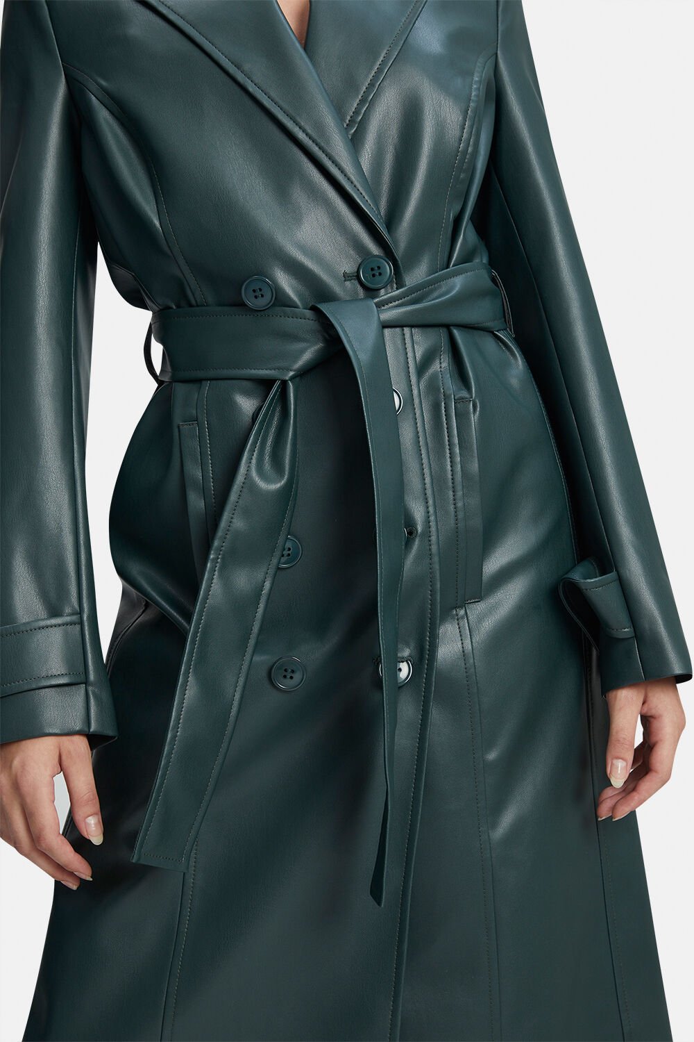 Vegan Leather Trench Coat - Evergreen - SHOPJAUS - JAUS