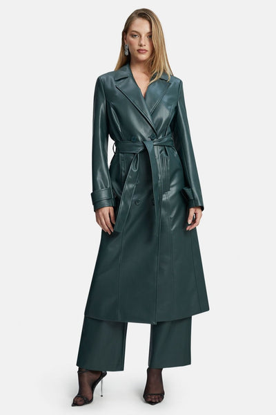 Vegan Leather Trench Coat - Evergreen - SHOPJAUS - JAUS