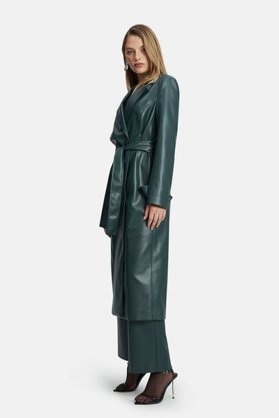 Vegan Leather Trench Coat - Evergreen - SHOPJAUS - JAUS