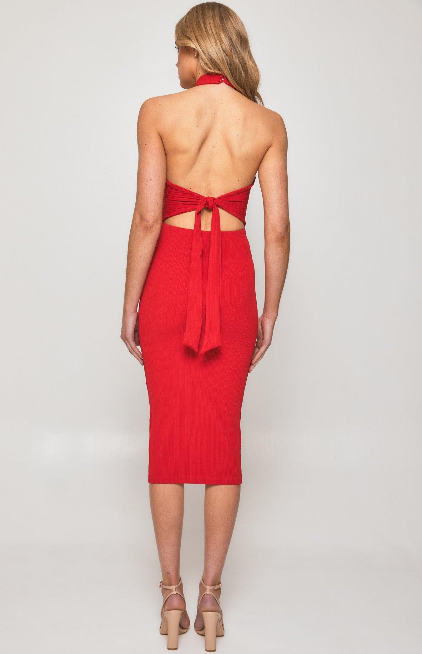 Aubree Halter Dress - Red - JAUS