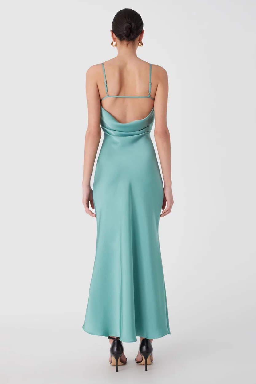 Misha Vida Satin Midi Dress - Juniper Green - SHOPJAUS - JAUS