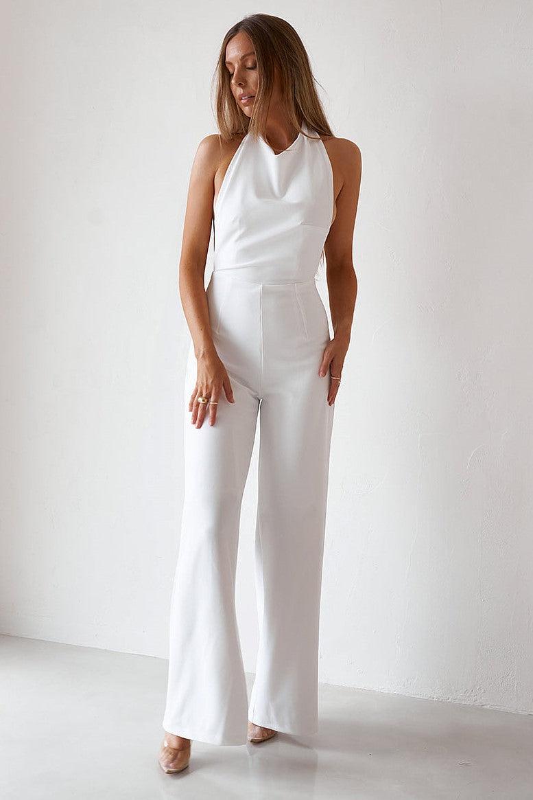 Backless Jumpsuit - Vintage White - JAUS