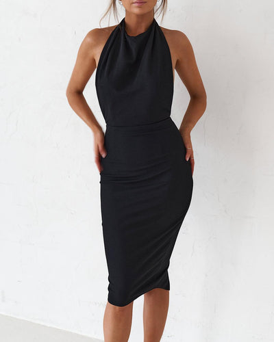 Backless Midi Dress - Black - JAUS