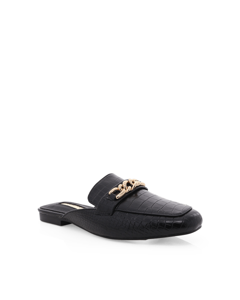 Billini Holmes Flat Mule - Black Scale - JAUS