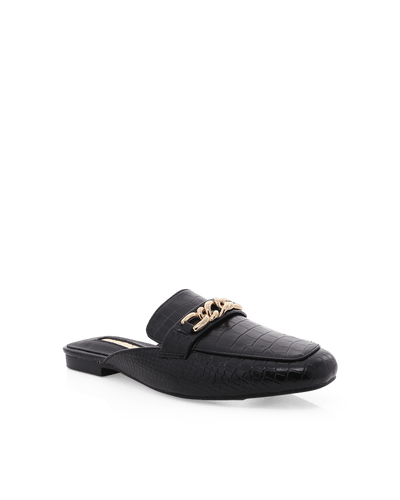 Billini Holmes Flat Mule - Black Scale - JAUS