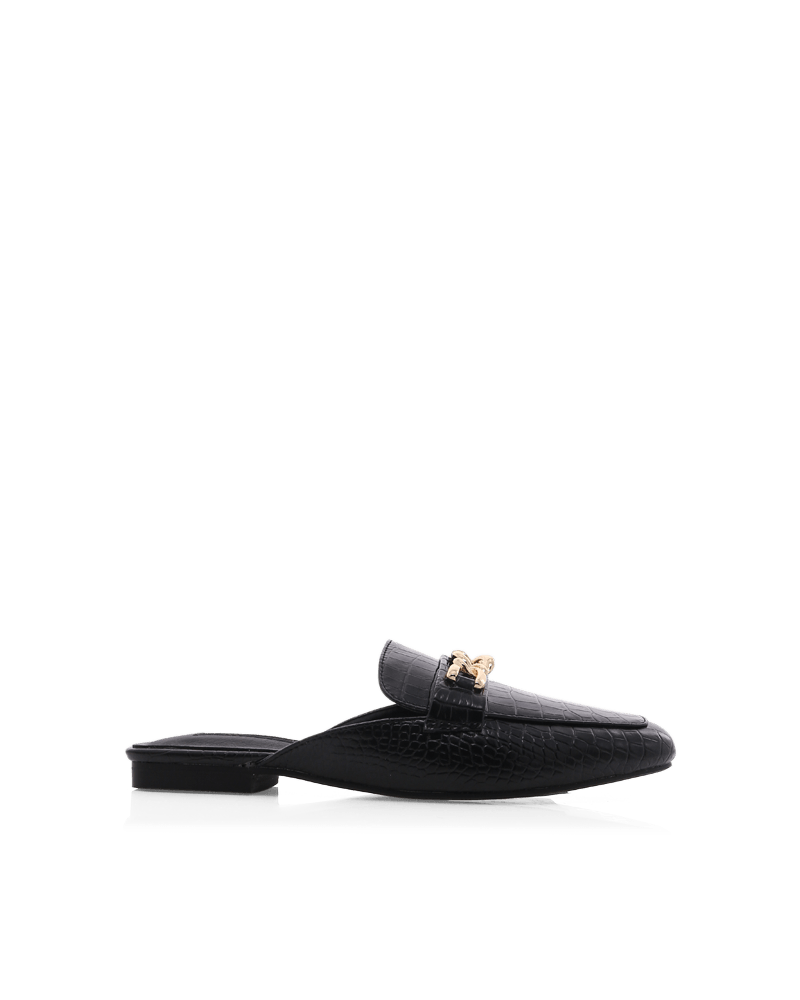 Billini Holmes Flat Mule - Black Scale - JAUS