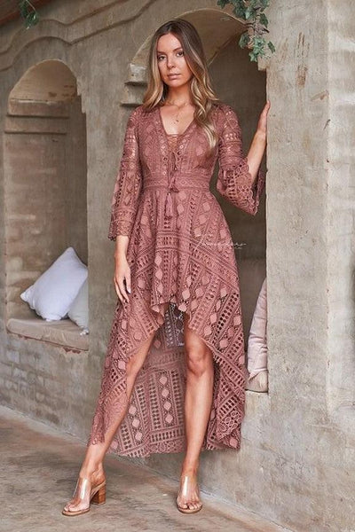 Boho High Low Dress - Mauve - SHOPJAUS - JAUS