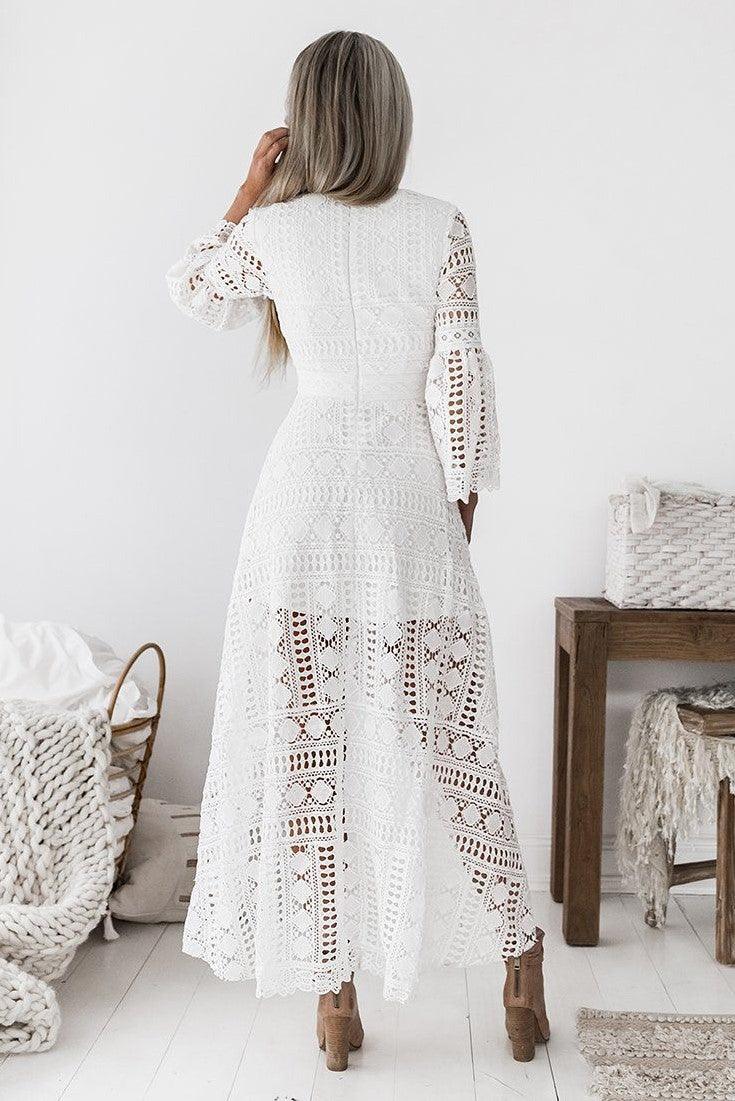 Boho High Low Dress - White - JAUS