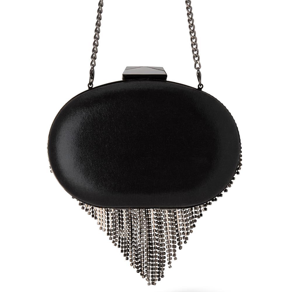 Bria Crystal Fringed Bag - Black - JAUS