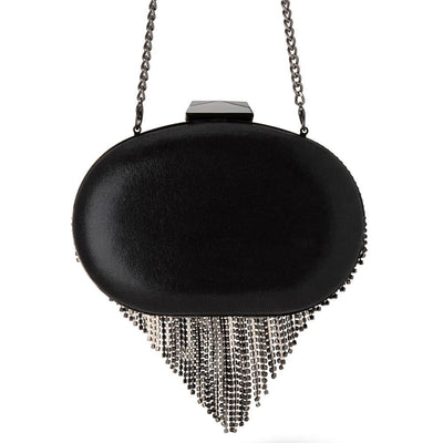 Bria Crystal Fringed Bag - Black - JAUS