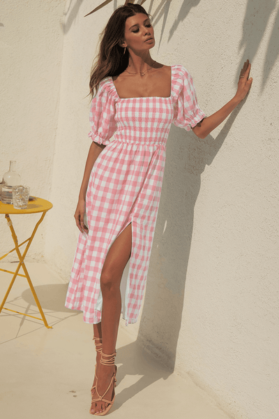 Bryn Midi Dress - Pink/White - JAUS