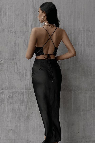 Charissa Slip Dress - Black - JAUS