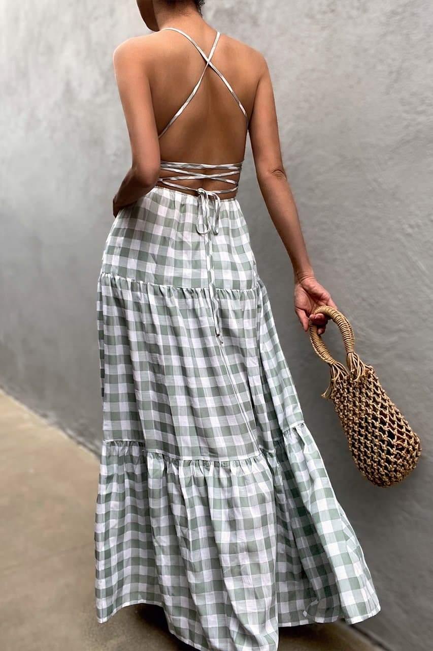 Chelsea Maxi Dress - Sage Check - JAUS