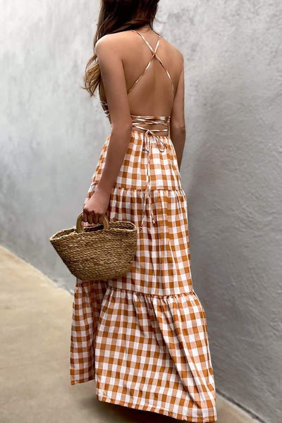 Chelsea Maxi Dress - Tan Check - JAUS