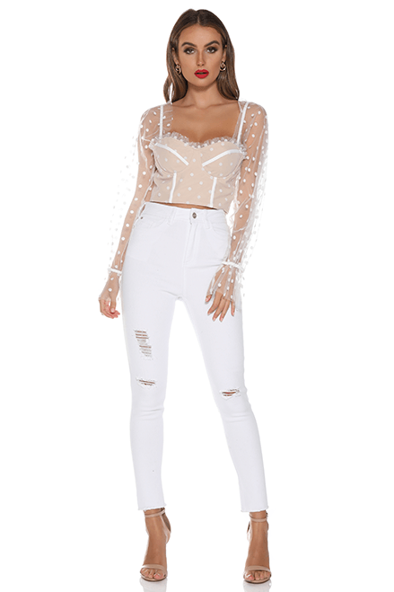 Chloe Top - White Spot (PREORDER) - SHOPJAUS - JAUS