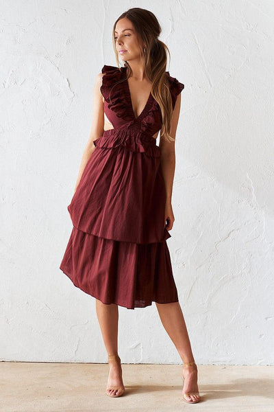 Darina Midi Dress - Burgundy - JAUS