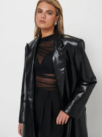 Leather Trench Coat - Black - SHOPJAUS - JAUS