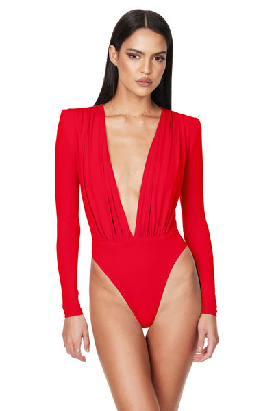 Nookie Dasha Plunge Bodysuit - Fiery Red - SHOPJAUS - JAUS