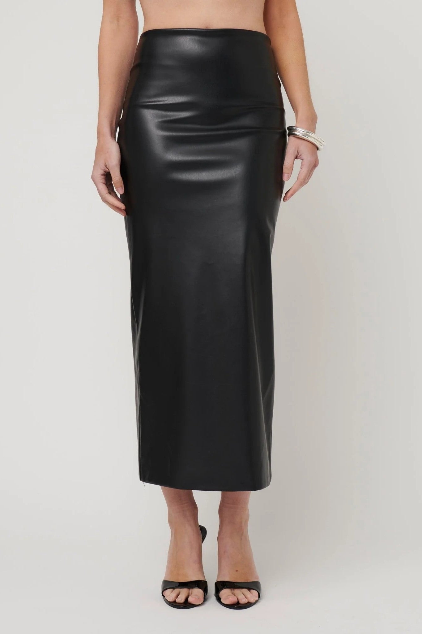 Juliette Midi Skirt - Faux Leather Black - SHOPJAUS - JAUS