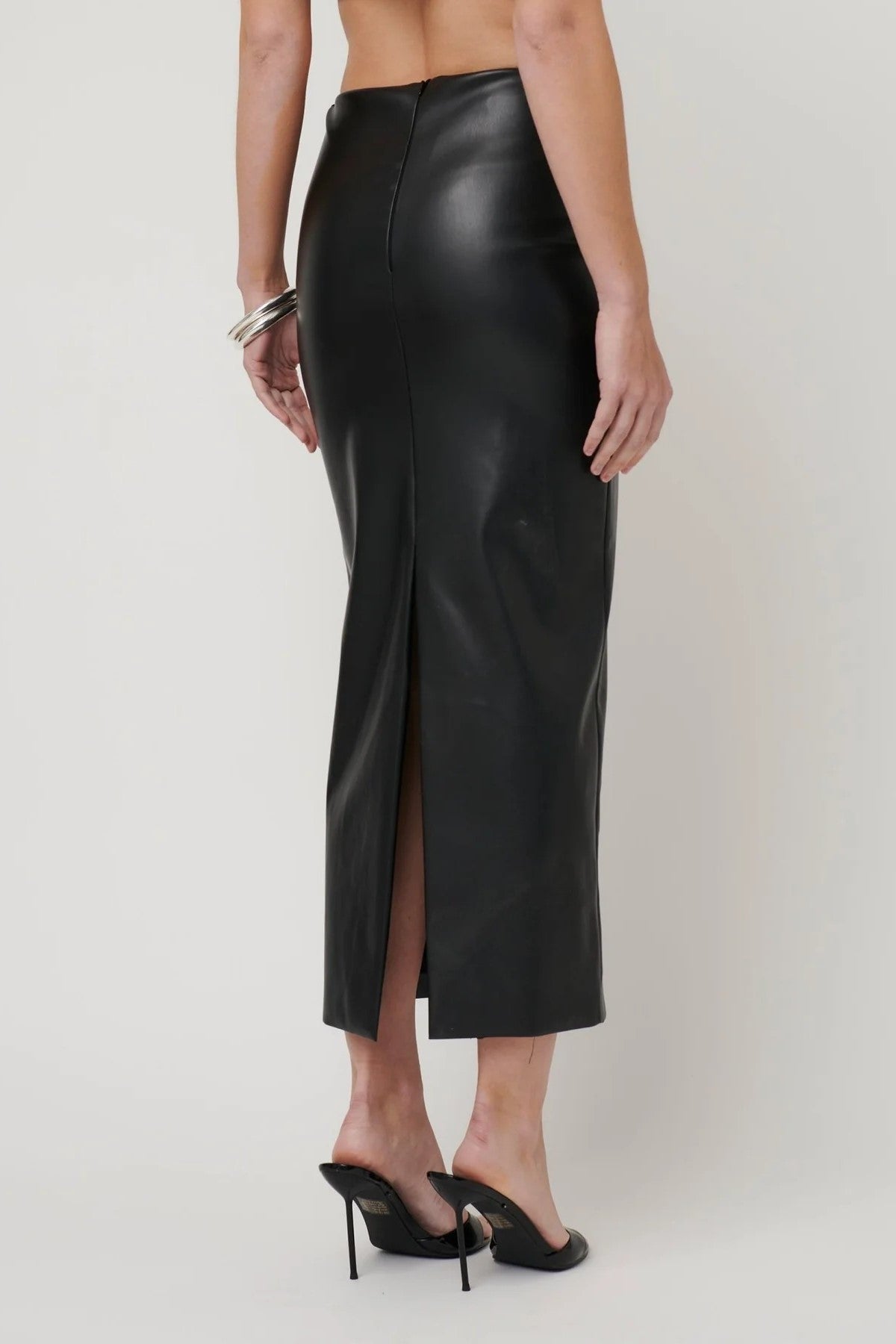 Juliette Midi Skirt - Faux Leather Black - SHOPJAUS - JAUS