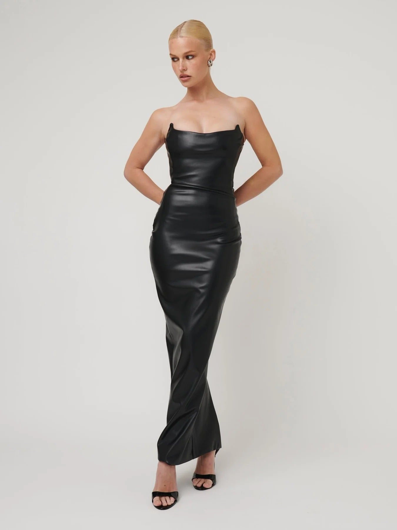 Elodie Dress - Faux Leather Black - SHOPJAUS - JAUS