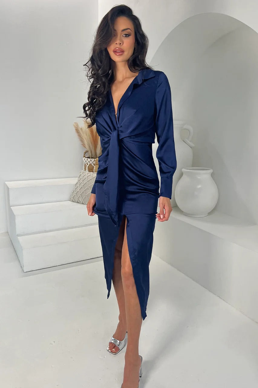 Aja Midi Dress - Navy - SHOPJAUS - JAUS