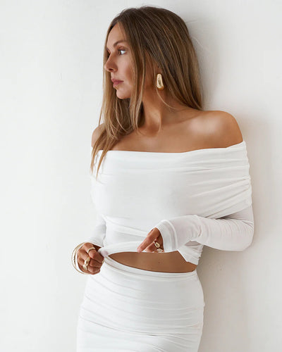 Sheer Long Sleeve Top - White - SHOPJAUS - JAUS