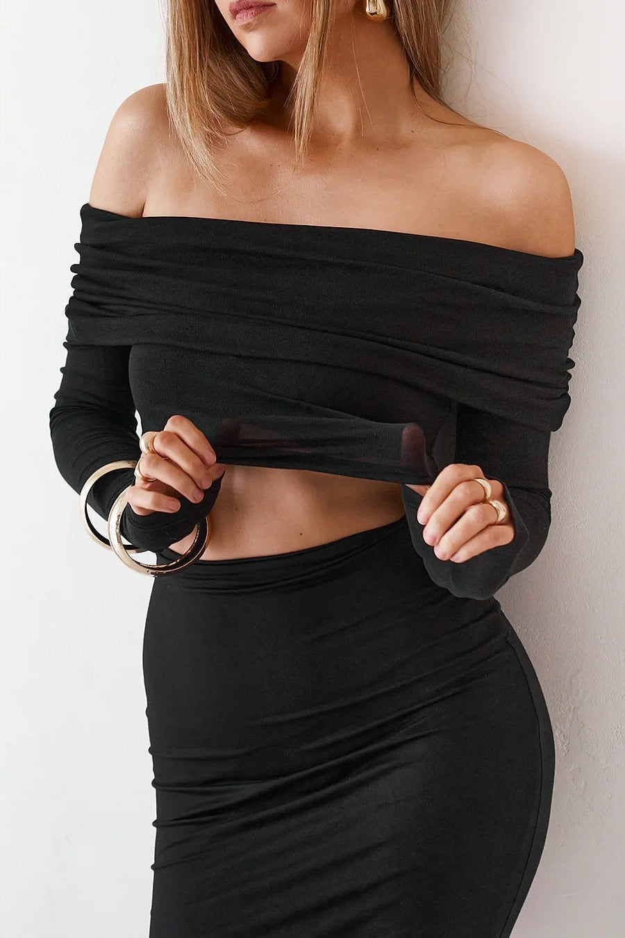 Sheer Long Sleeve Top - Black - SHOPJAUS - JAUS