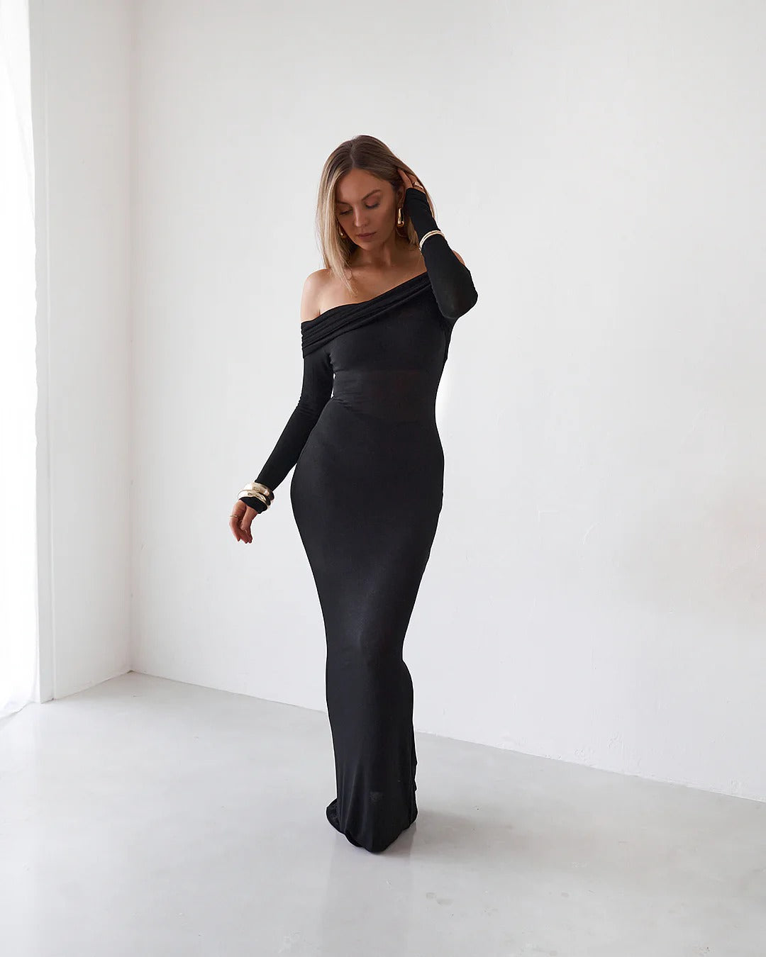 Sheer Maxi Dress - Black - SHOPJAUS - JAUS