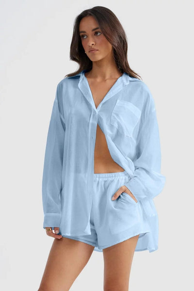 Thea Oversized Shirt - Baby Blue - SHOPJAUS - JAUS