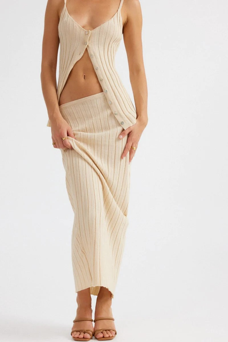 Baha Ribbed Skirt - Sand - SHOPJAUS - JAUS