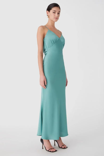 Misha Vida Satin Midi Dress - Juniper Green - SHOPJAUS - JAUS