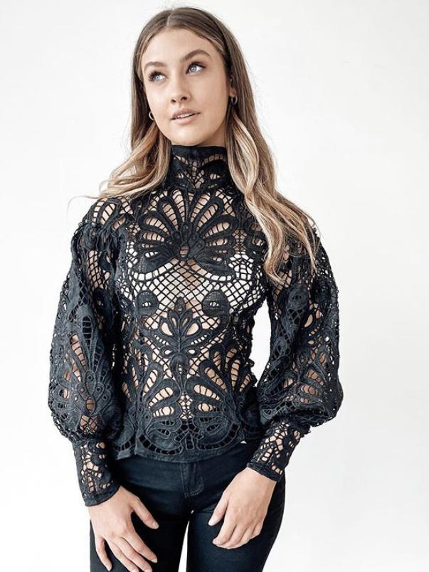 Elizabeth Lace Blouse - Black - JAUS