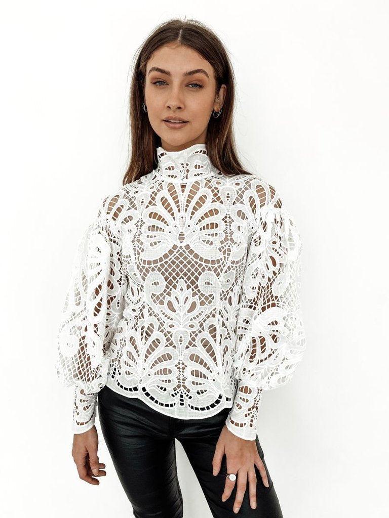 Elizabeth Lace Blouse - White - JAUS