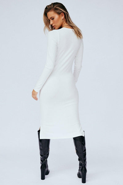 Elroy Rib Dress - White - JAUS