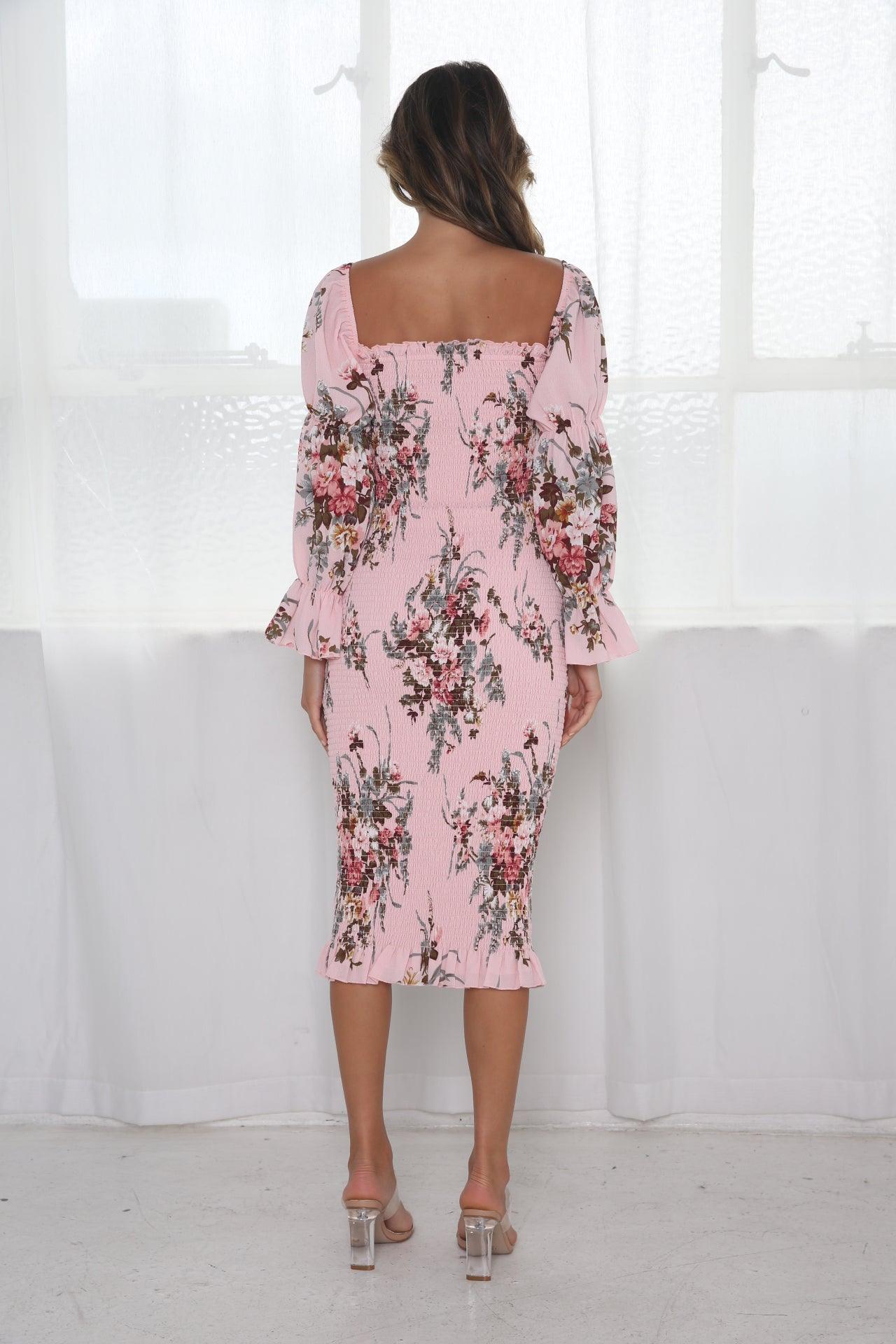 Imogen Long Sleeve Dress - Pink Floral - JAUS