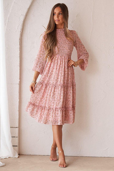 Juniper Shirred Dress - Blush - JAUS