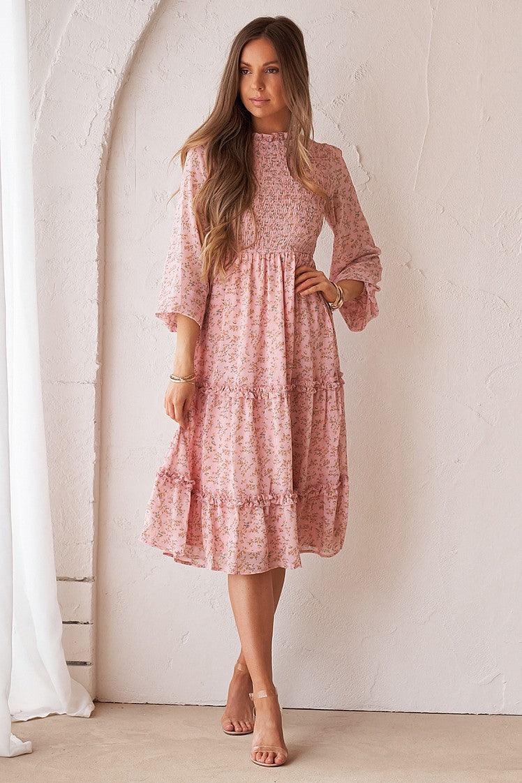 Juniper Shirred Dress - Blush - JAUS