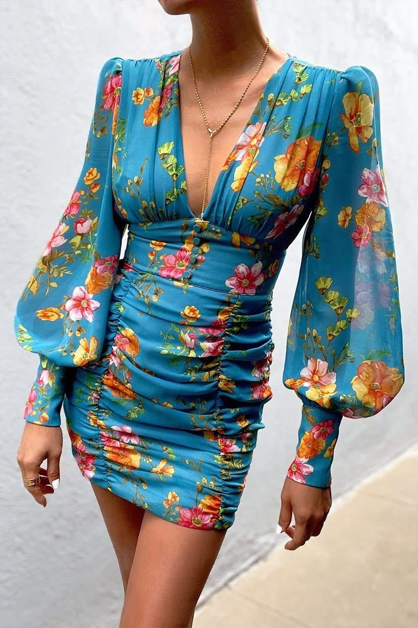 Kim Mini Dress - Aqua Floral - JAUS