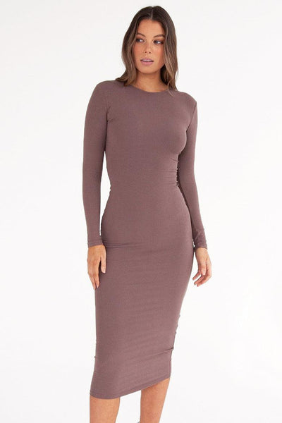 Long Sleeve Maxi Dress - Brown - JAUS