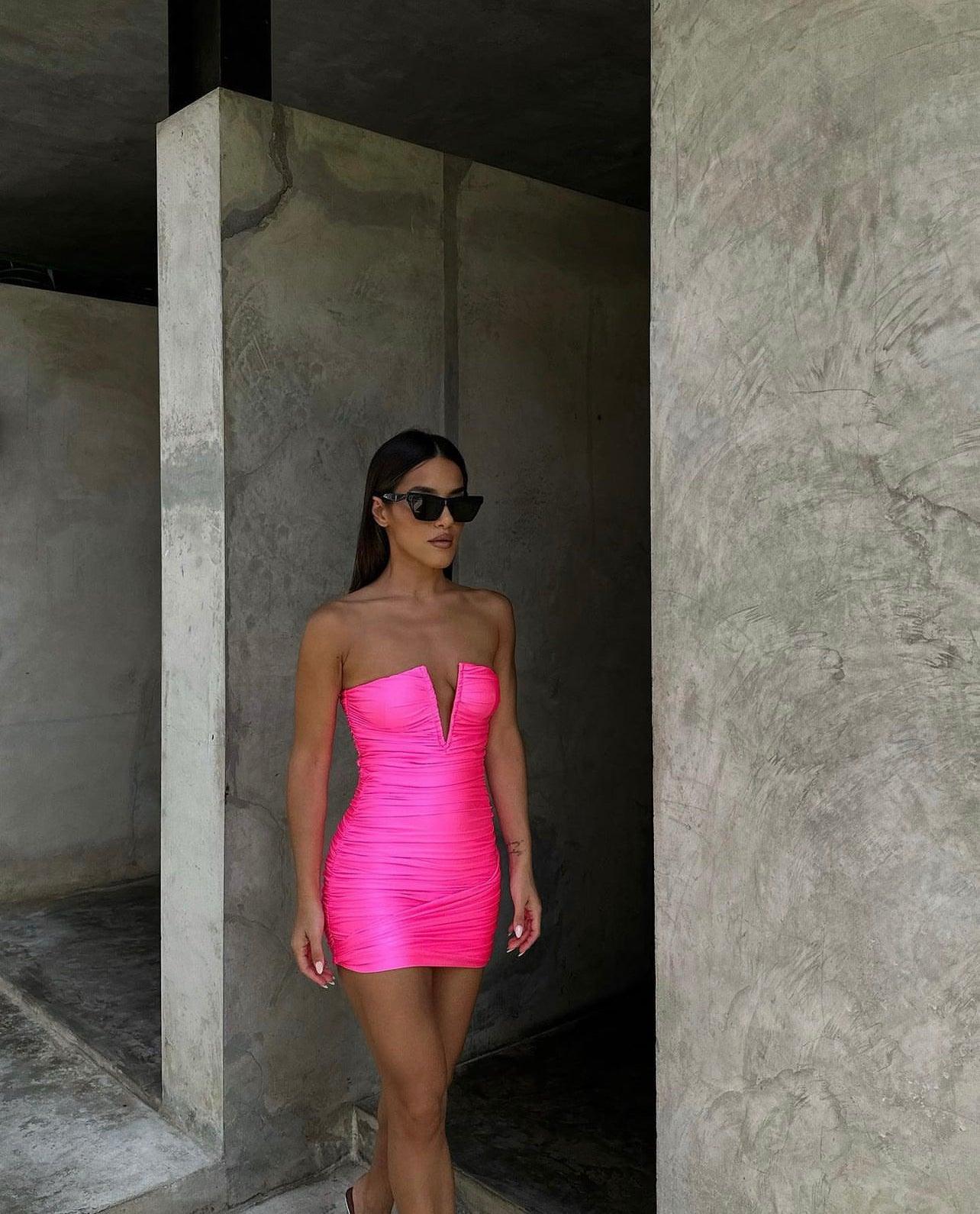 Malaya Mini Dress - Neon Pink - JAUS